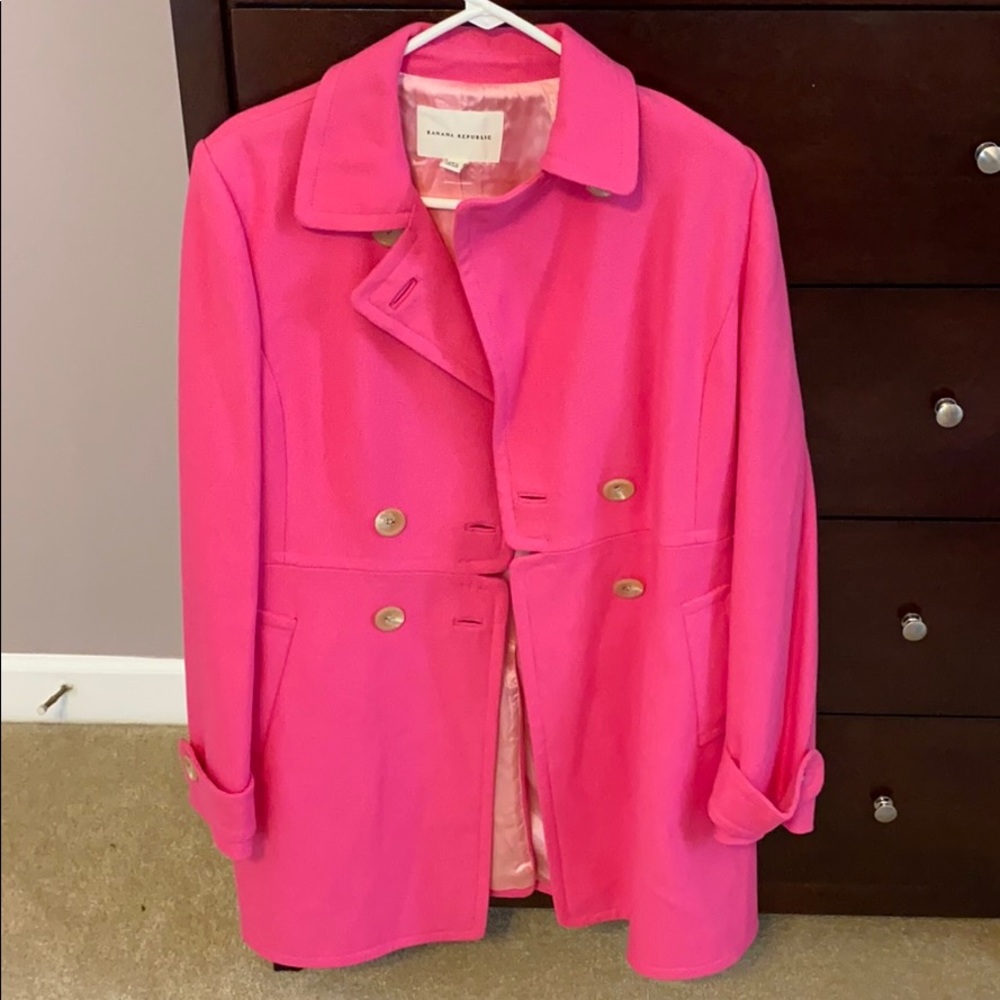 Hot Pink Tweed Banana Republic Jacket, Size L Gem